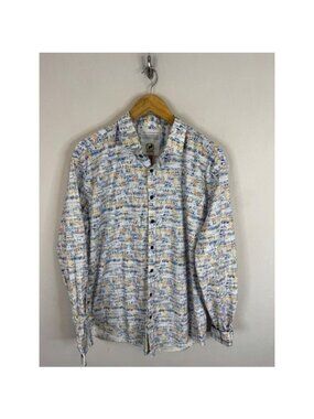 A Fish Named Fred Mens 2XL Music Sheet Print Button Down Shirt Multicolor Cotton